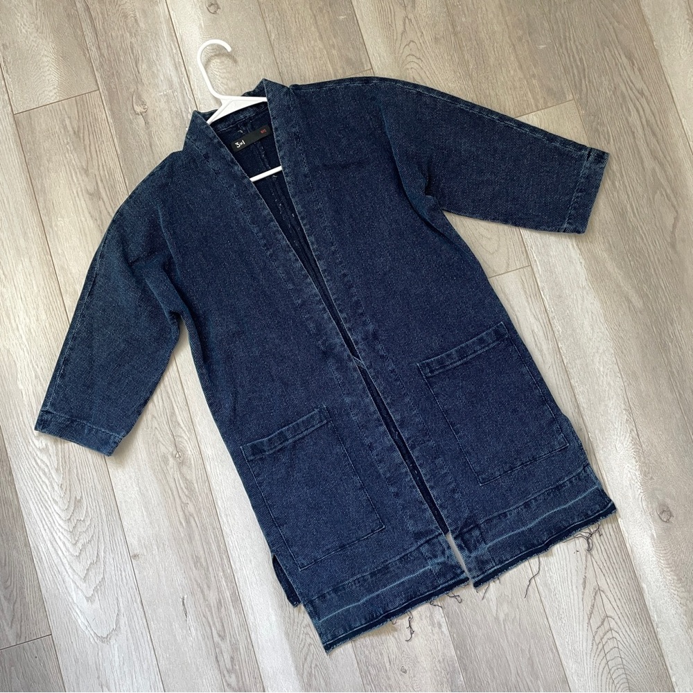 3x1 NYC Jacket denim sash tie womens Blue (xsmall) oversized minimalist chic
